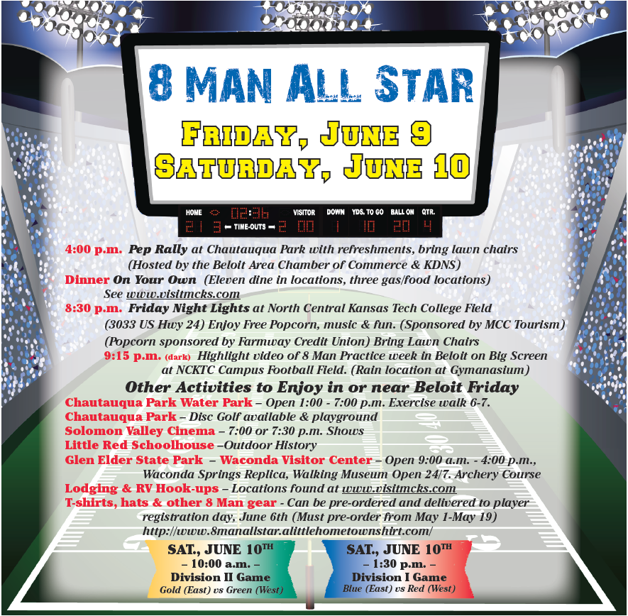 June 9 & 10, 2023 8-man Football All-star Game information.