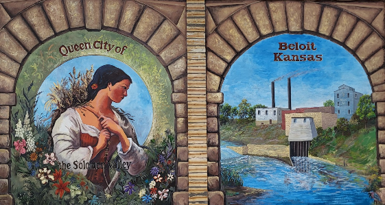 Photo of a mural located on teh Waconda Trader building, Beloit, Kansas.