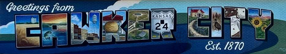Photo of the Welcome To Cawker City mural located in Cawker City, Kansas.
