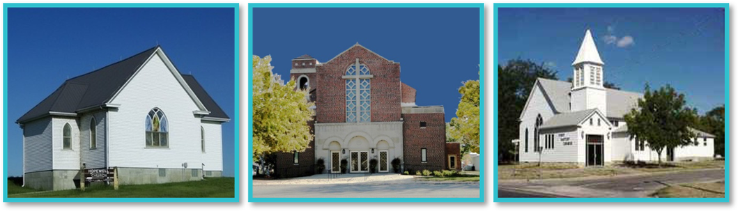 Image of 3 Mitchell County Kansas churches.