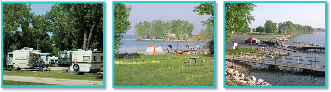 An image of campers and a boat ramp at Glen Elder State Park, Mitchell County Kansas