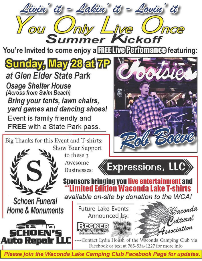 Promo flyer for Summer Kickoff event at Glen Elder State Park, Sunday, May 28, 2023.