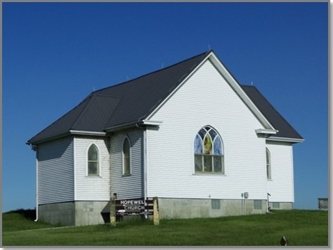 Photo of the historical Hopewell Church located in Glen Elder State Park, Mitchell County Kansas.