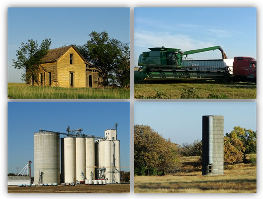 An image of 4 photos depiciting farming in Mitchell County Kansas.
